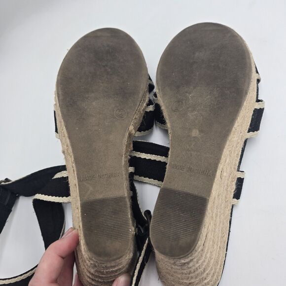 Old Navy Black Espadrille Wedge Sandals Size 9 Strappy Platform Summer Shoes Y2K - Picture 3 of 9